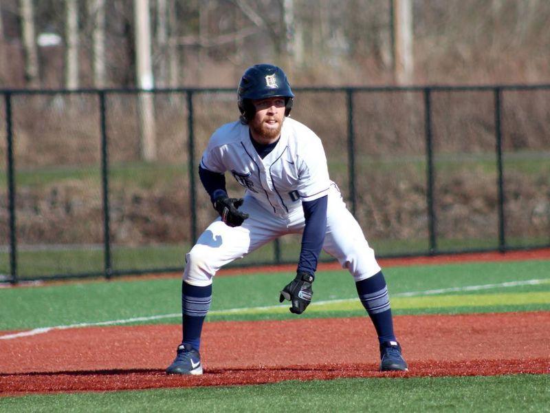 Penn State DuBois senior third baseman Tyler Yough takes his lead off first base during a recent home game at Showers Field in DuBois.